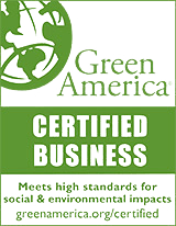 green america certified business, meets high standards for social and environmental impacts
